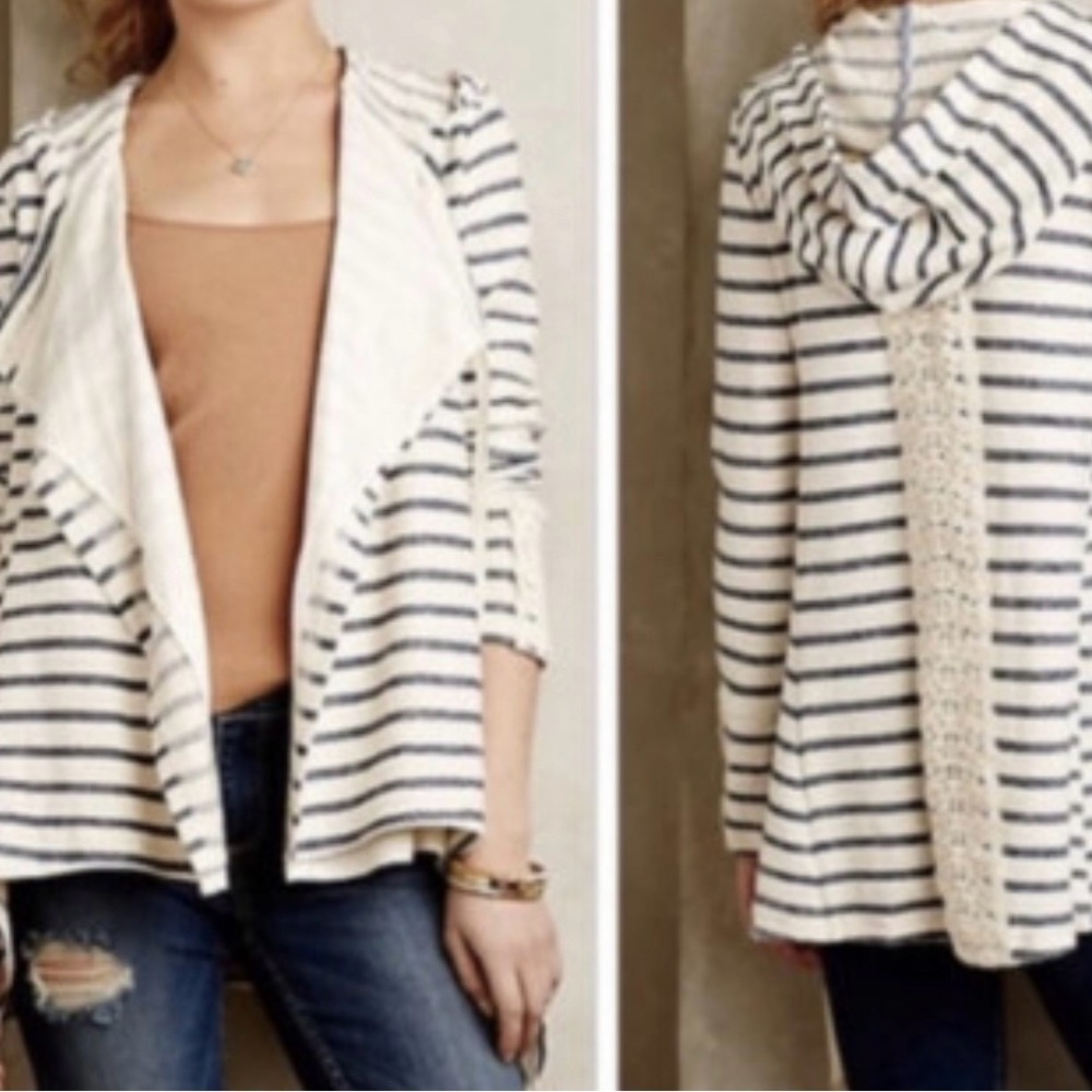 ANTHROPOLOGIE SATURDAY SUNDAY Nautical Striped Hooded Cardigan SIZE S